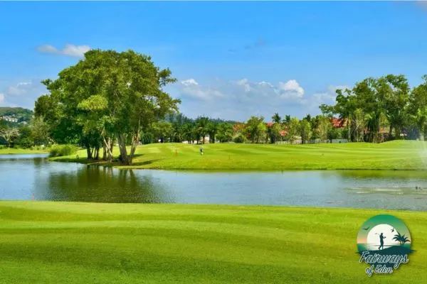Laguna Golf Phuket Thailand – wide fairway with lake and tropical scenery on one of Phuket’s top golf courses for Thailand golf vacations