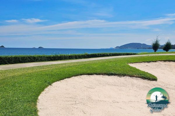 Beachside bunker at Seapine Beach Golf and Resort Hua Hin with ocean view in the background